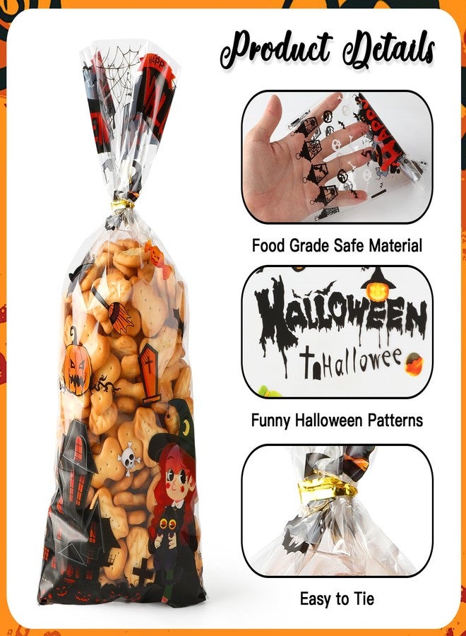 Bluckincle 100PCS Halloween Treat Bags,Halloween Candy Bags,Plastic Clear Goodie Bag with 100PCS Twists for Treat or Treating,Popcorn Snack Goodie cellophane Bag for Fall Party Supplies Favors - Image 3